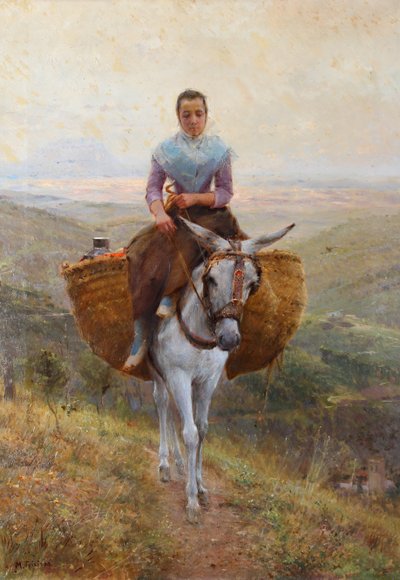 Frauen reiten auf einem Esel von Modesto Teixidor y Torres